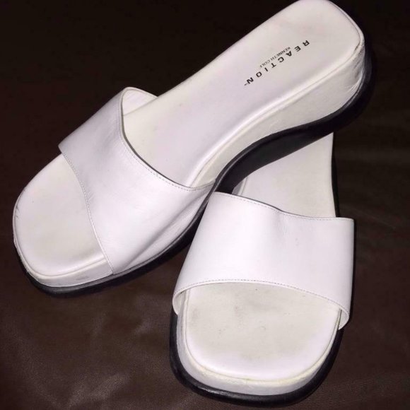 Kenneth Cole Reaction White Leather Platform Casual Slides , US 7, EUC - Picture 1 of 7
